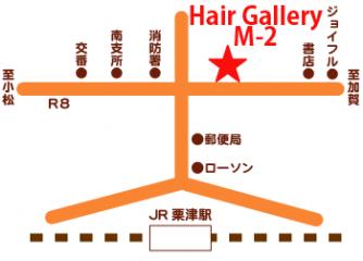 ヘアーギャラリー　M-2　Aコープ粟津店地図