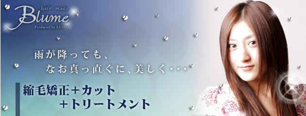 雨が降っても、なお真っ直ぐに、美しく・・・縮毛矯正＋カット＋トリートメント