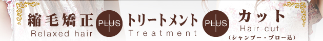 縮毛矯正+トリートメント+カット（シャンプー・ブロー込）