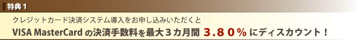 VISA MasterCardの決済手数料を最大３カ月間 ３.８０％ にディスカウント