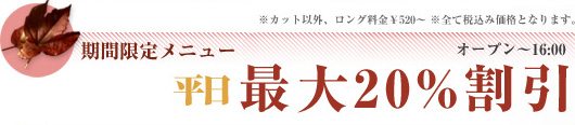 期間限定メニュー　平日最大20%割引